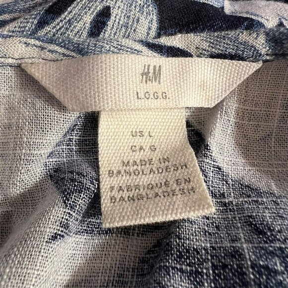 H & M LOGG NAVY BLUE TROPICAL PRINT LINEN BLEND DRESS SIZE LARGE - Picture 11 of 11